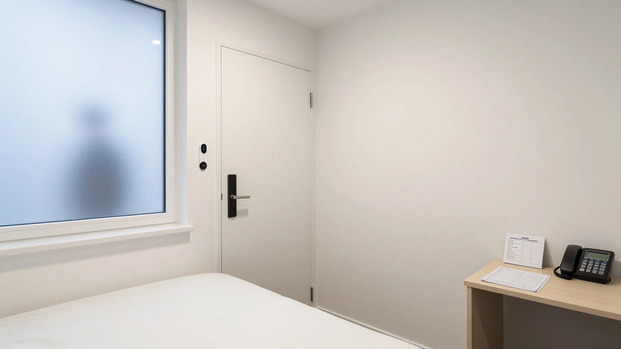 A secure rental room in Haidhausen, Munich, with panic button, camera, and booking log.