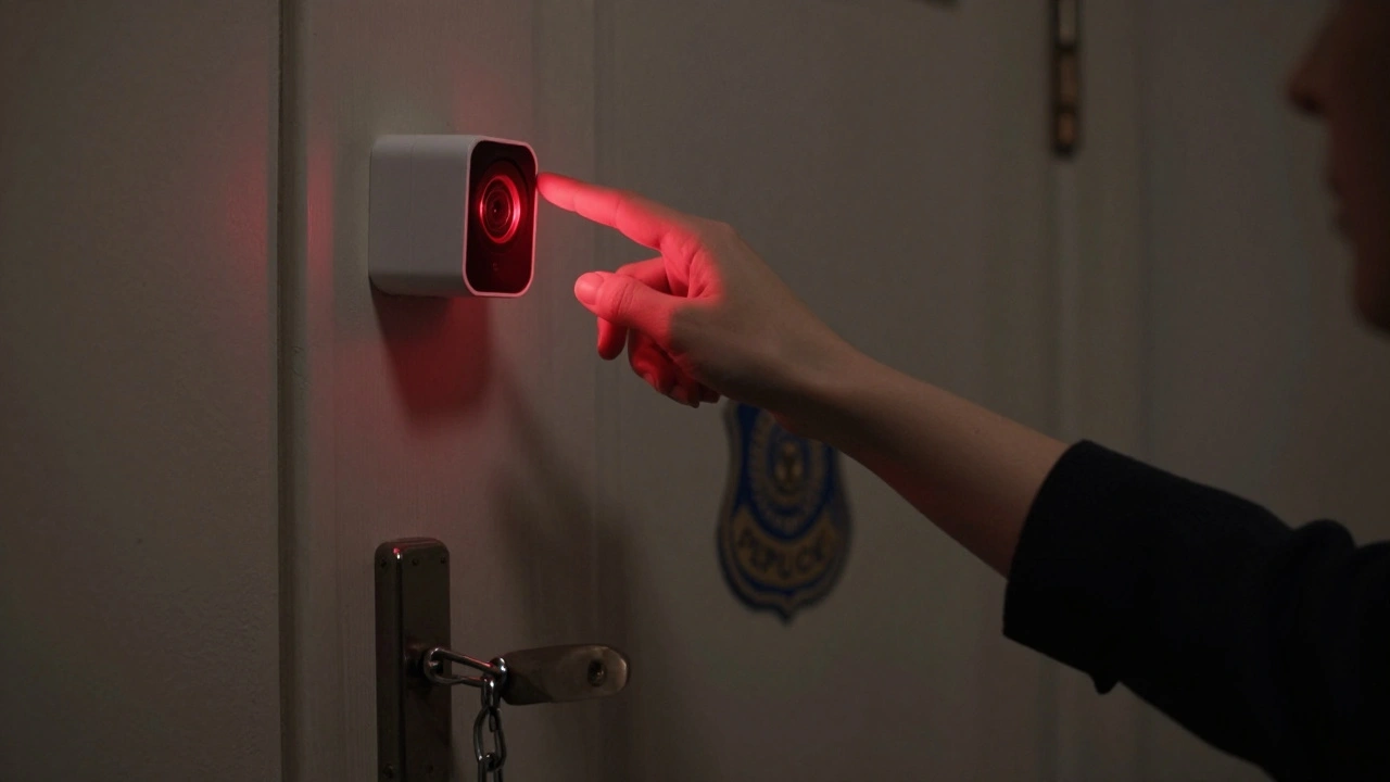 Hand installing a hallway camera above apartment door, with secondary lock visible, in Moscow.