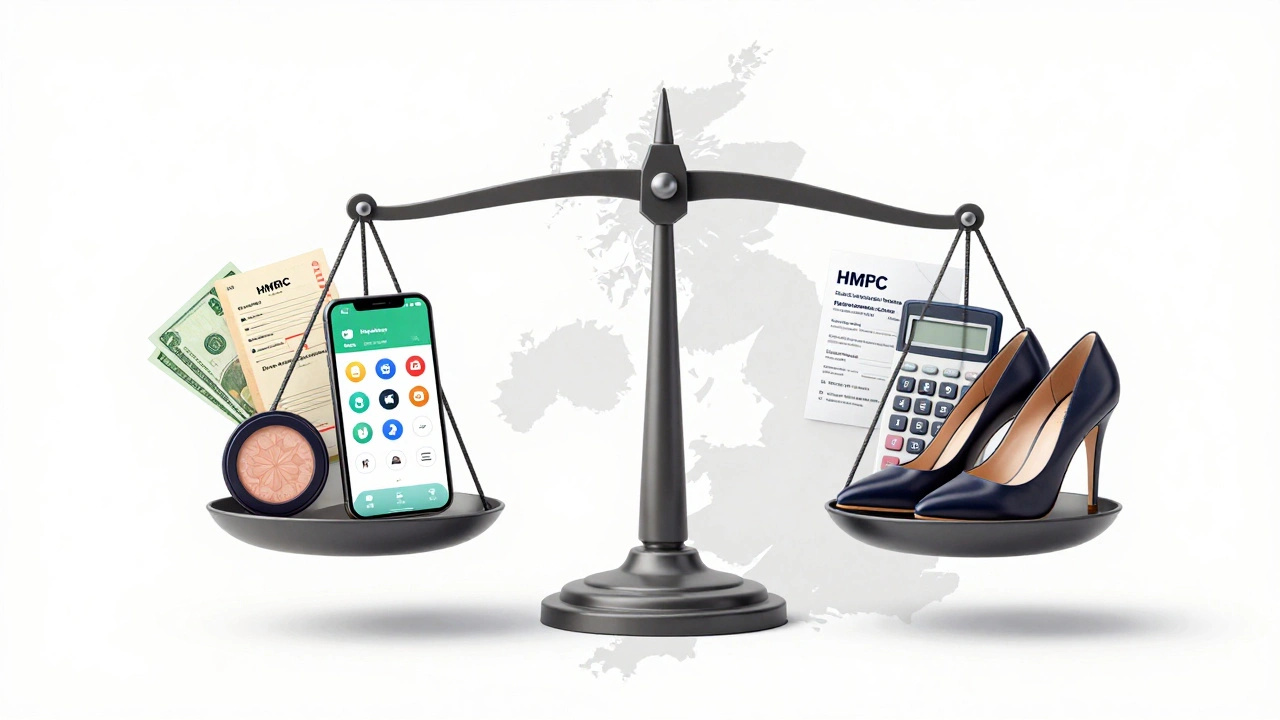 Balanced scale showing business costs on one side and tax compliance documents on the other.